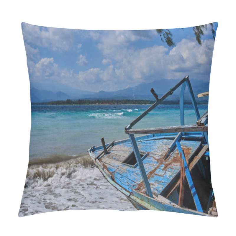 Personality  Beautiful Tropical Beach With Old Abandoned Wooden Boat  On The Azure Clear Water Background  On A Sunny Day. Sea View Amazing Nature Background. The Color Of The Water And Beautifully Bright. Pillow Covers