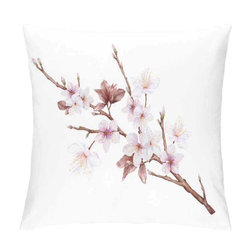 Personality  Watercolor Magenta Cherry Blossoms Bloom On The Branches. Cherry Blossom And Leaves Branch Bouquet Vector Isolated On White Background. Suitable For Decorative Spring Festivals, Or Cards. Pillow Covers