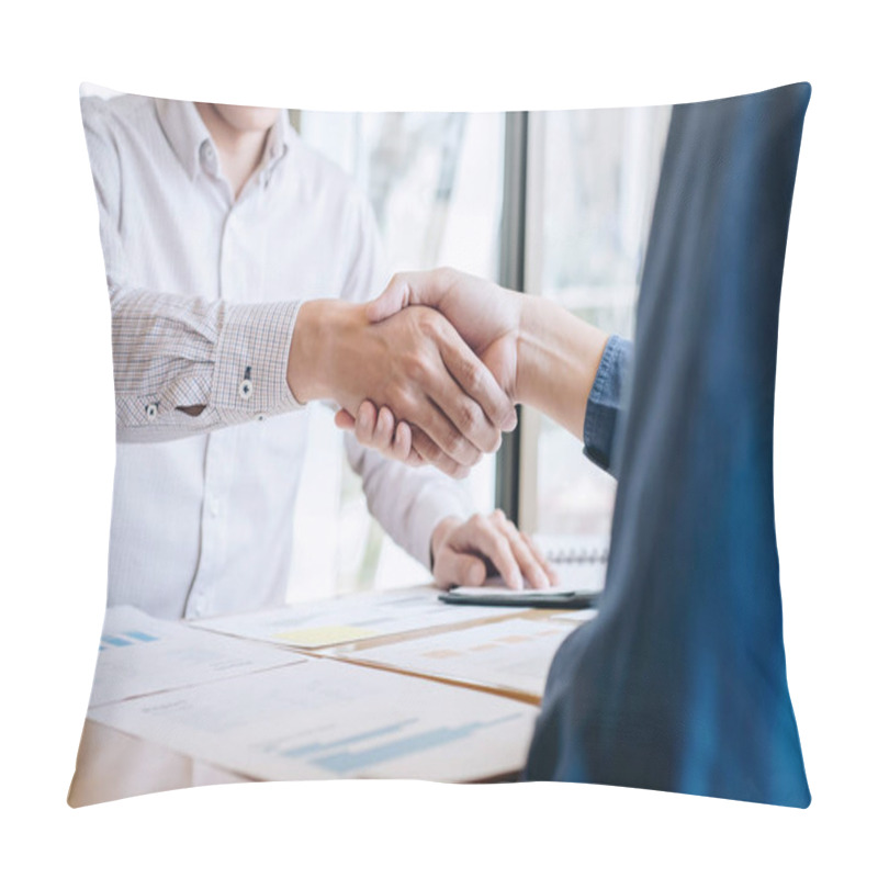 Personality  Finishing Up A Conversation After Collaboration, Handshake Of Tw Pillow Covers