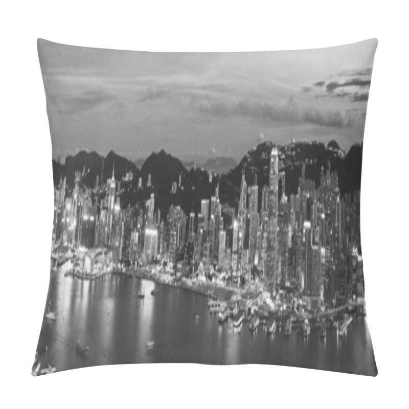 Personality  Panorama Of Victoria Harbor Of Hong Kong City At Dusk Pillow Covers