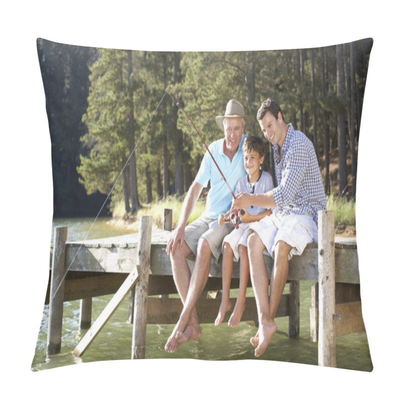 Personality  Father,son And Grandson Fishing Together Pillow Covers