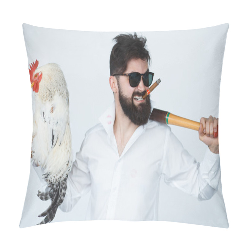 Personality  Crazy Guy In Rage Holding A Cock Pillow Covers