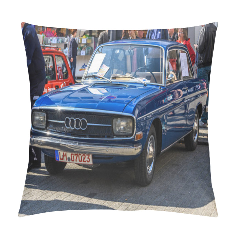 Personality  GERMANY, LIMBURG - APR 2017: Blue AUDI F103 1965 In Limburg An Der Lahn, Hesse, Germany. Pillow Covers