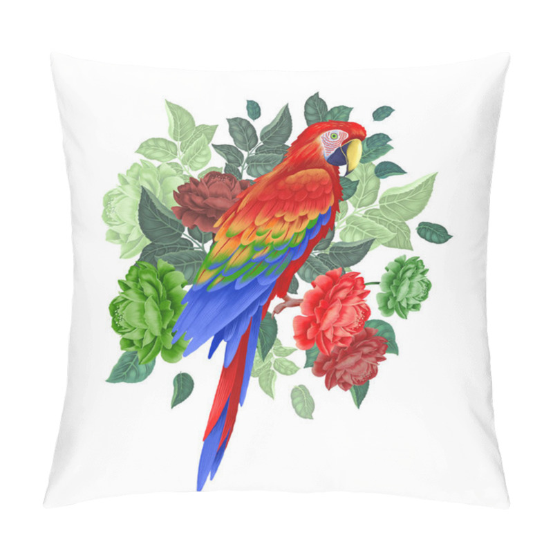 Personality  Macaw On Branches Of Rose Tree. Exotic Floral Decoration. Pillow Covers