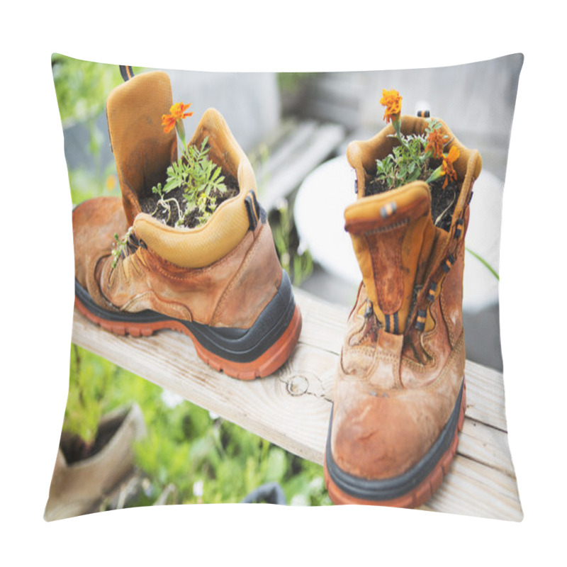 Personality  Two Old Boots With Orange Flowers Planted Pillow Covers