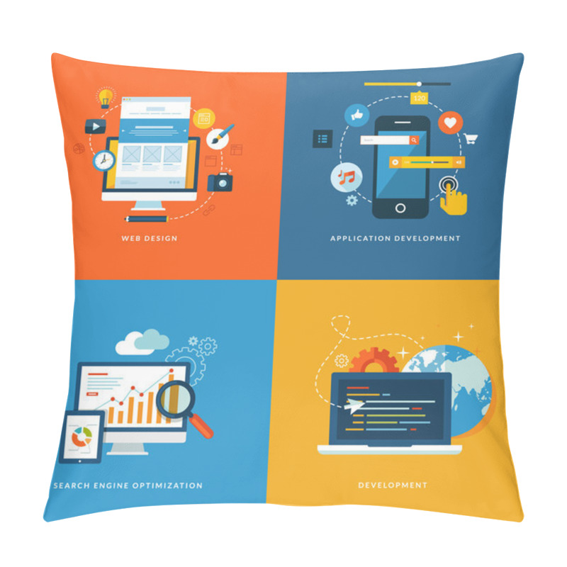 Personality  Set Of Flat Design Concept Icons For Web And Mobile Services And Apps. Icons For Web Design, Application Development, Seo And Web Development. Pillow Covers