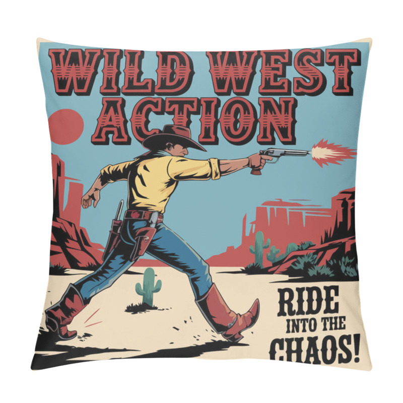 Personality  Wild West Action Logo With Cowboy Shooting In Desert Pillow Covers