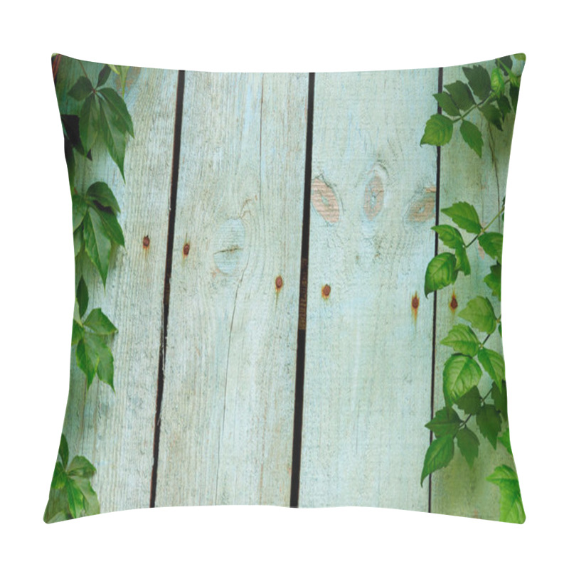 Personality  Full Frame Of Wooden Planks And Green Leaves As Backdrop Pillow Covers