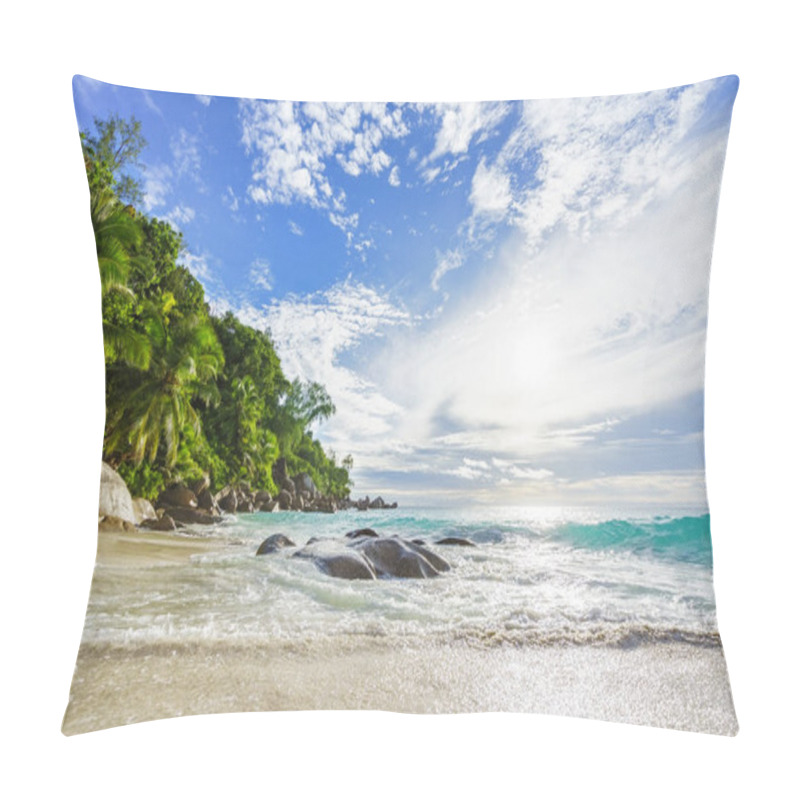 Personality  Paradise Tropical Beach With Rocks,palm Trees And Turquoise Water Pillow Covers