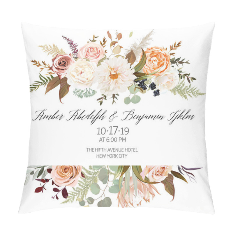 Personality  Rose Flowers, Dahlia, Ranunculus, Pampas Grass, Fern Pillow Covers