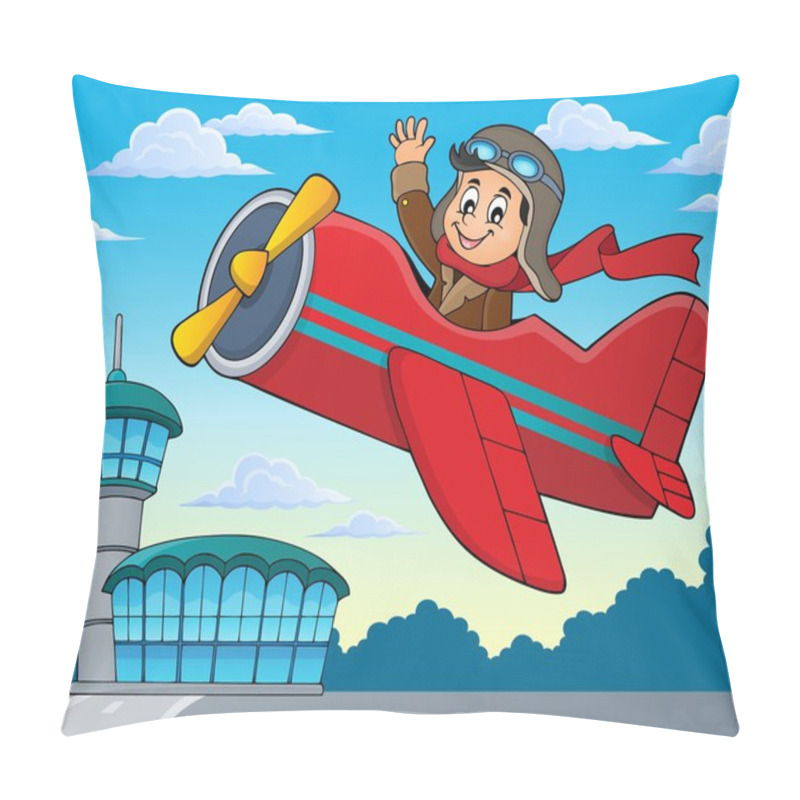 Personality  Pilot In Retro Airplane Theme Image 2 Pillow Covers