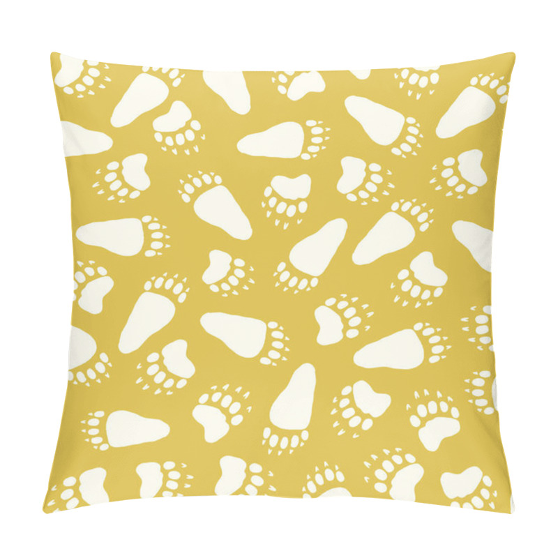 Personality  Fresh Vector Repeat Pattern With White Bear Footprints On Yellow Background Pillow Covers