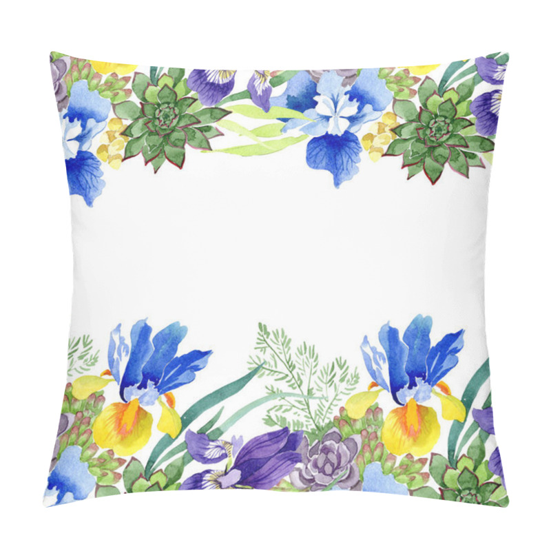 Personality  Blue Irises Bouquet Floral Botanical Flowers. Wild Spring Leaf Wildflower Isolated. Watercolor Background Illustration Set. Watercolour Drawing Fashion Aquarelle. Frame Border Ornament Square. Pillow Covers