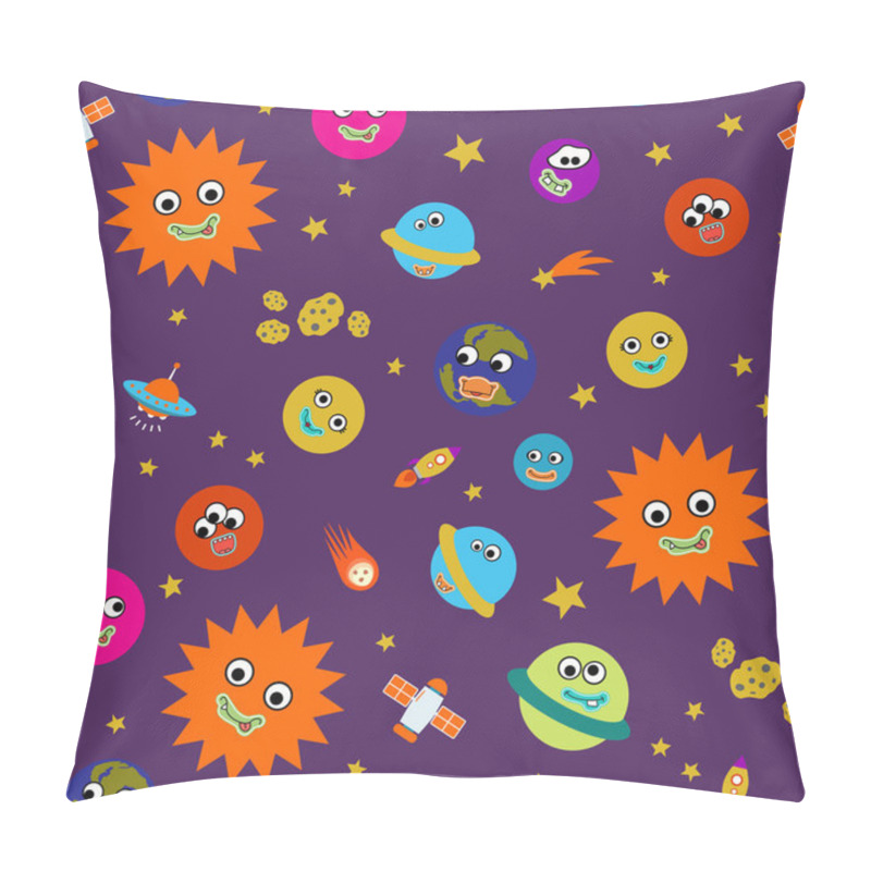 Personality  Solar System. Sun, Planets, Stars, Rocket, Satellite, UFO, Comet, Meteorite. Illustration For Children. Pillow Covers