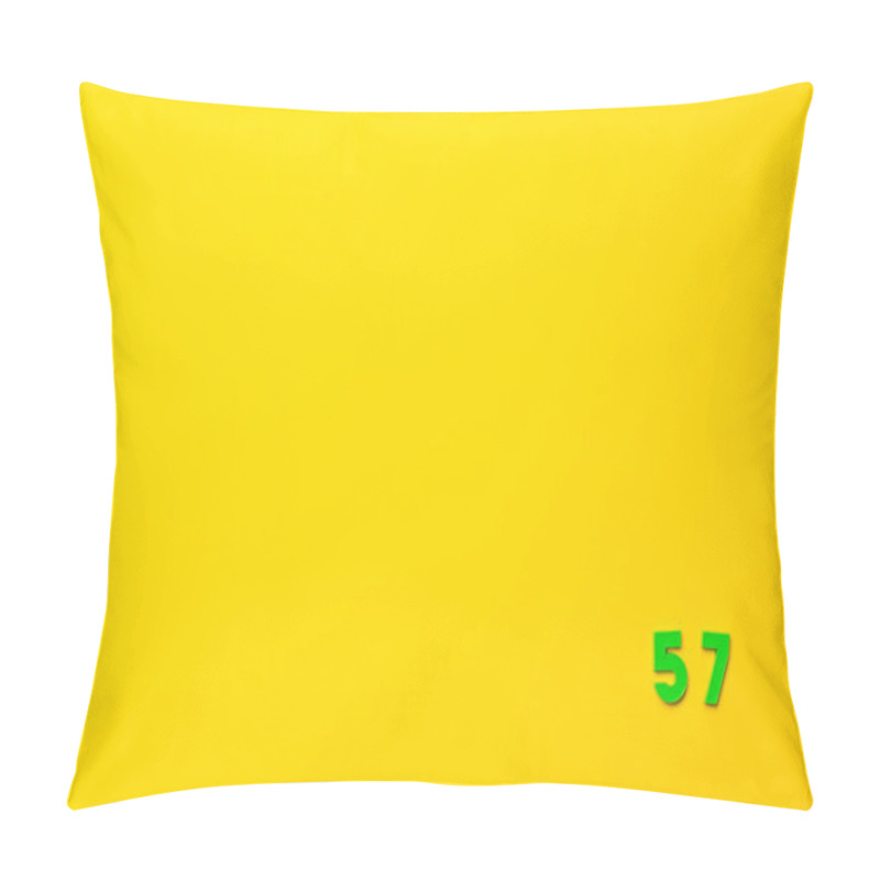 Personality  A Green Plastic Toy Number Fifty-seven Is Located In The Lower Right Corner On A Yellow Background. Pillow Covers