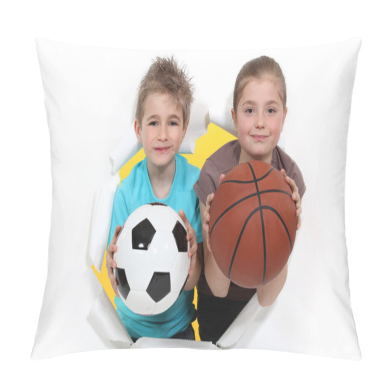 Personality  Children With A Football And Basketball Pillow Covers