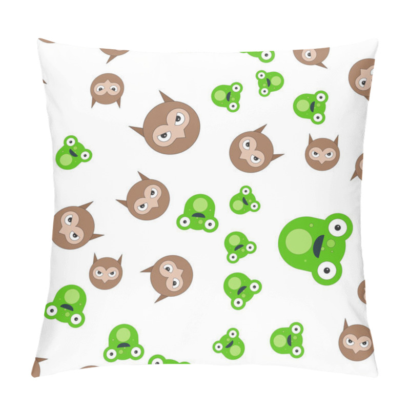 Personality  Seamless Pattern Of The Head Of A Frog And Owl. Vector Illustration In Cartoon Style. Pillow Covers