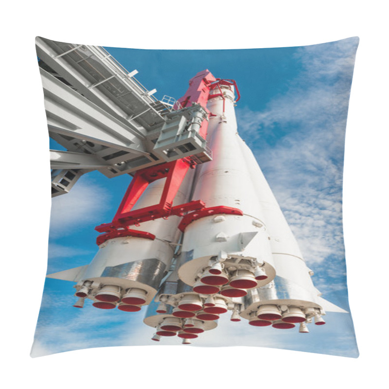 Personality  Space Rocket On The Launch Pad On A Background Of Blue Sky Pillow Covers