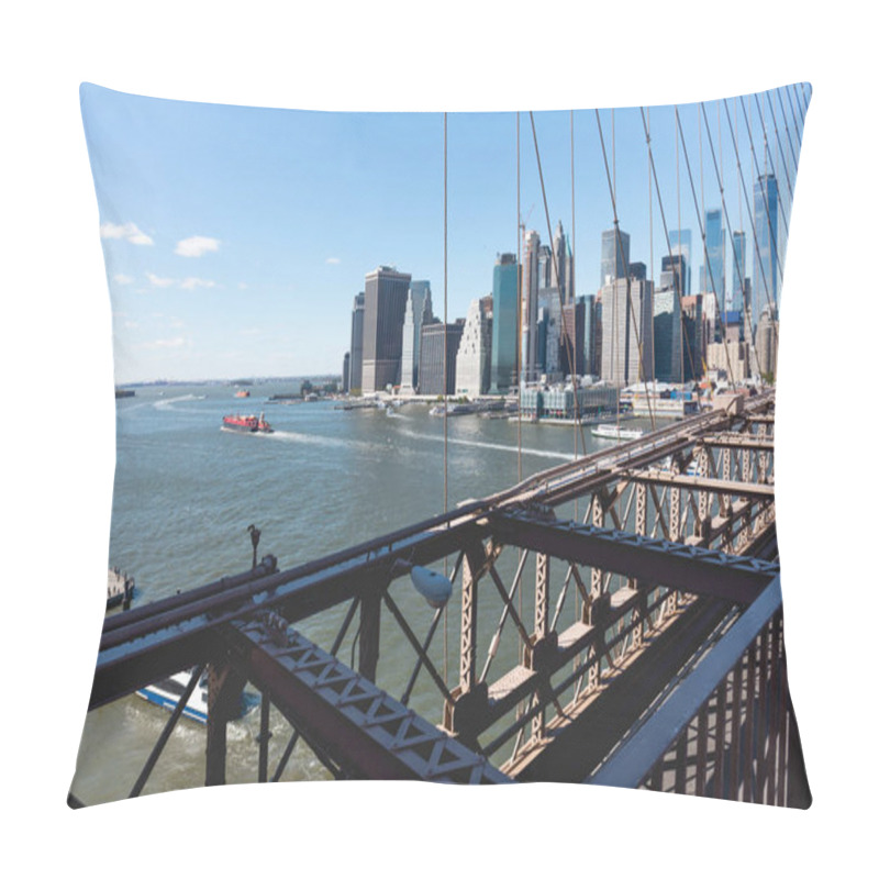 Personality  Urban Scene Of Manhattan From Brooklyn Bridge In New York, Usa Pillow Covers