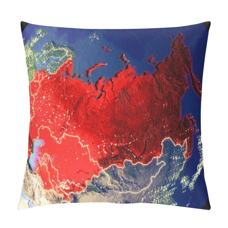 Personality  Former Soviet Union From Space On Earth At Night. Very Fine Detail Of The Plastic Planet Surface With Bright City Lights. 3D Illustration. Elements Of This Image Furnished By NASA. Pillow Covers