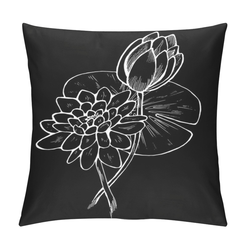 Personality  Chalk On A Blackboard. Illustration Of Lotus Flower In Style. Black And White Lotus Pattern Pillow Covers