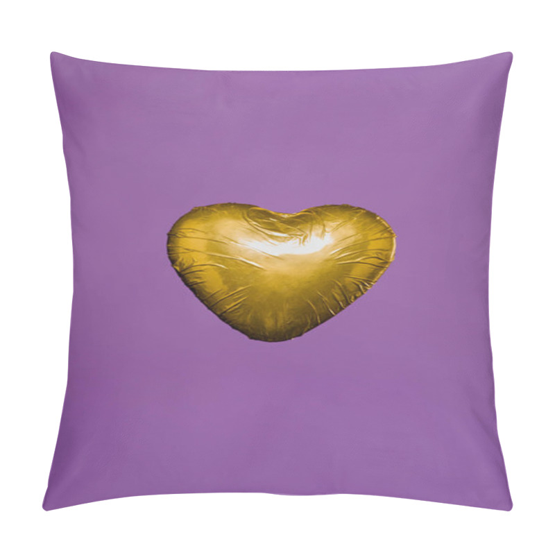 Personality  Heart Shaped Candy In Golden Wrapper Isolated On Purple Pillow Covers