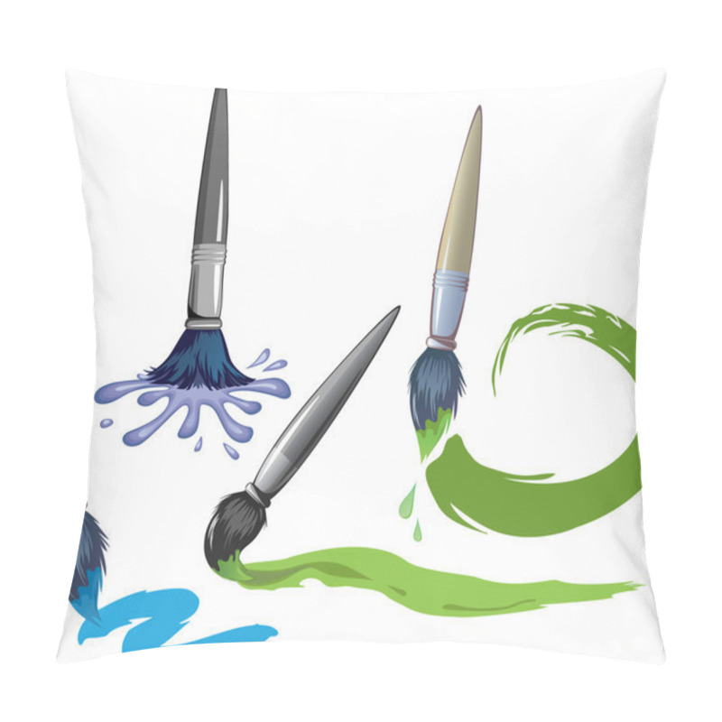 Personality  Paint Brushes In Their Work. Blots, Lines And Strokes. Pillow Covers