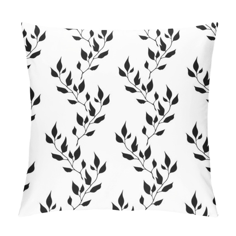 Personality  Seamless Pattern With Black Leaves On White Background Pillow Covers