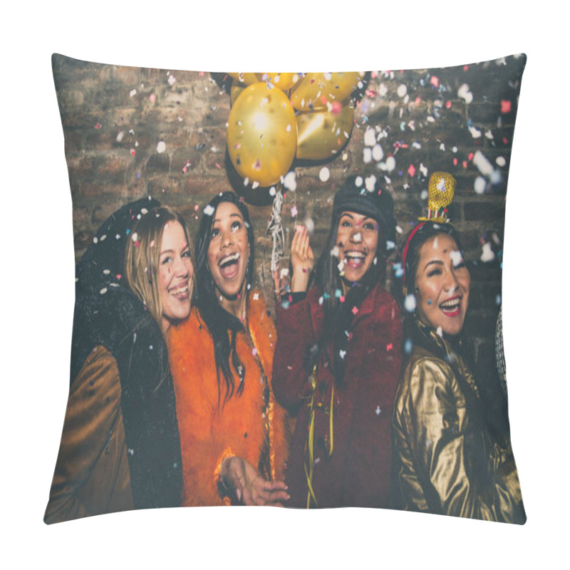 Personality  Group Of Girls Celebrating And Having Fun The Club. Concept Abou Pillow Covers