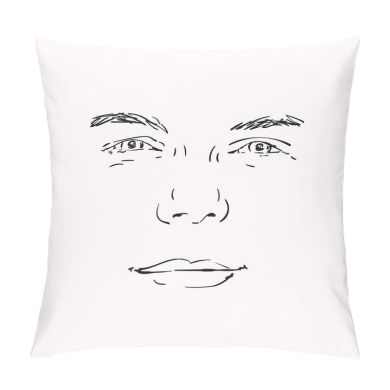 Personality  Face Of Happy Man Hand Drawn Isolated, Vector Sketch Line Art Illustration Pillow Covers