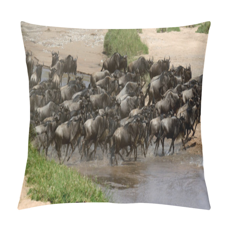 Personality  Wildebeest Cross A River While Migrating Pillow Covers