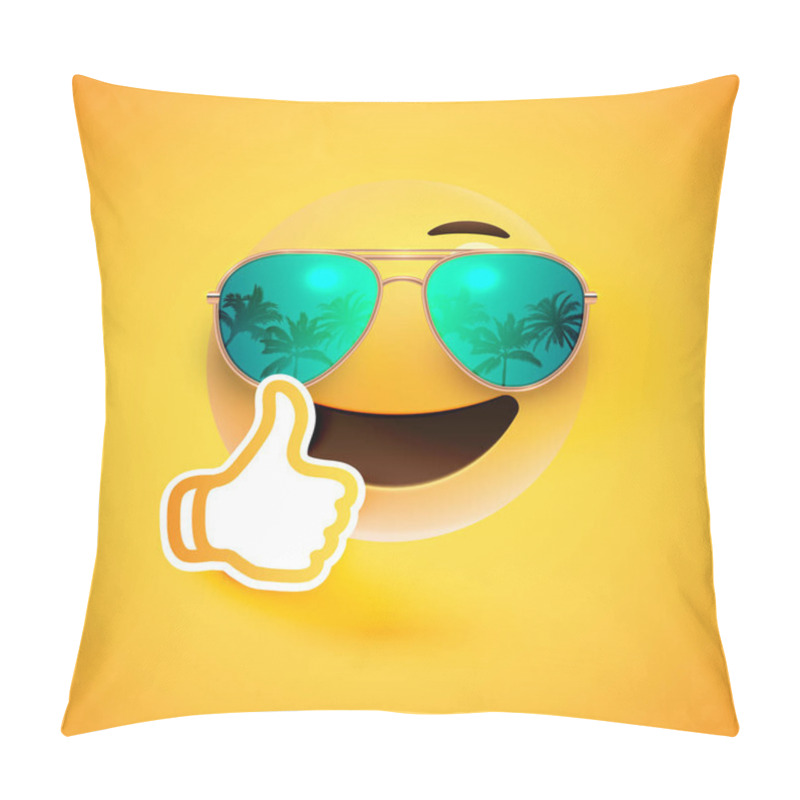 Personality  Realistic Emoticon With Sunglasses And Thumbs Up, Vector Illustr Pillow Covers