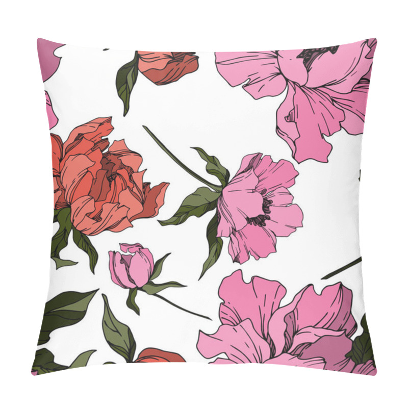 Personality  Vector Peony Floral Botanical Flowers. Black And White Engraved  Pillow Covers