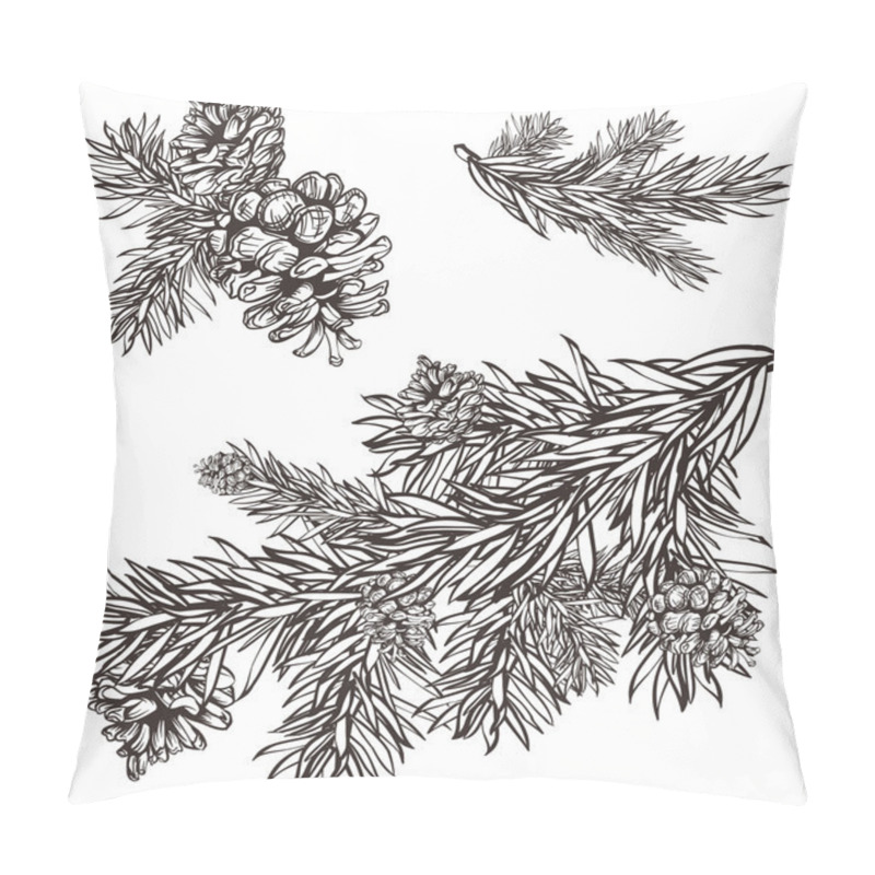 Personality  Hand Drawn Christmas Design Christmas Pine Branch And Pine Cones Pillow Covers