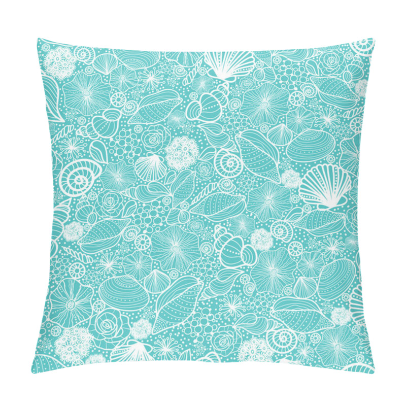 Personality  Blue Seashells Line Art Seamless Pattern Background Pillow Covers