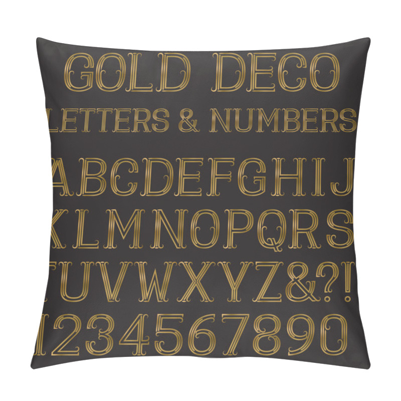 Personality  Gold Capital Letters And Numbers Of Lines With Flourishes. Pillow Covers