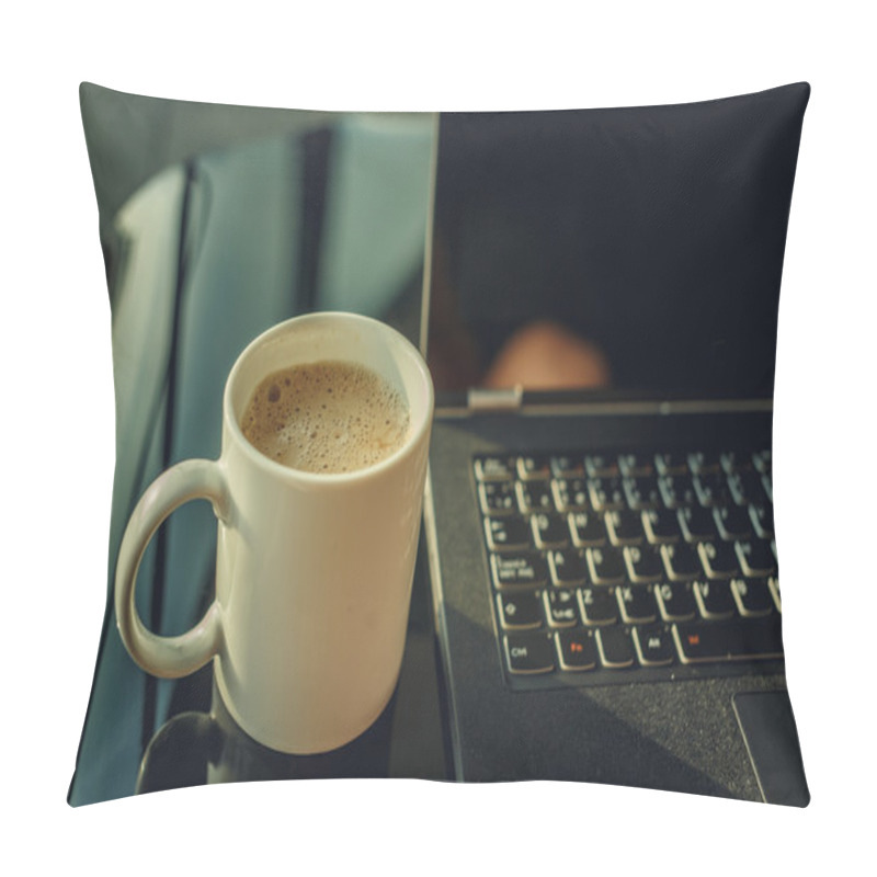 Personality  Cup Of Coffee And Laptop. Pillow Covers