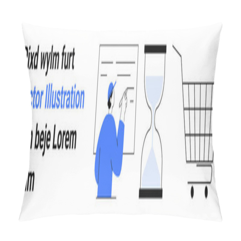 Personality  Person Explaining Strategy On Whiteboard, Hourglass, Shopping Cart. Ideal For Business Strategy, Time Management, E-commerce, Presentations, Educational, Marketing, Corporate. Banner For Landing Page Pillow Covers