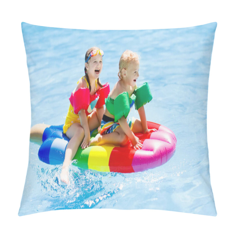 Personality  Kids On Inflatable Float In Swimming Pool.  Pillow Covers