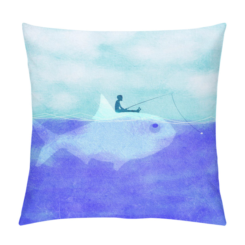 Personality  Fisherman Fishing On Fish Ecology Concept Digital Illustration Pillow Covers