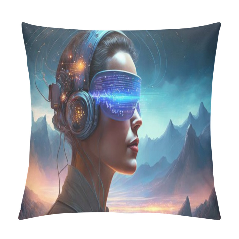 Personality  3 D Render Of Vr Headset With Woman In Space Pillow Covers