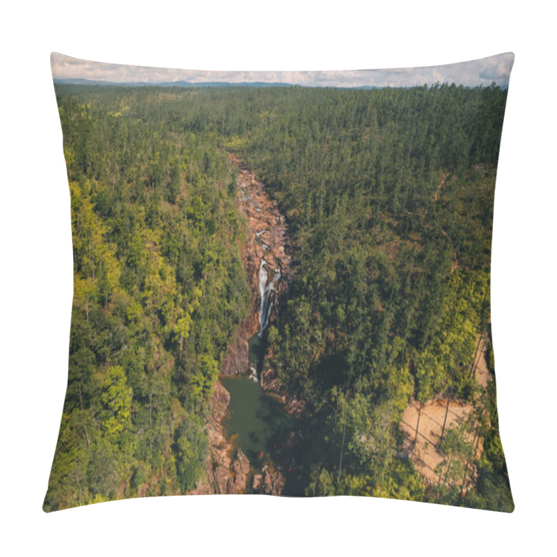 Personality  An Aerial View Of Big Rock Falls In Mountain Pine Ridge, Cayo District, Belize With Green Forest Trees Pillow Covers