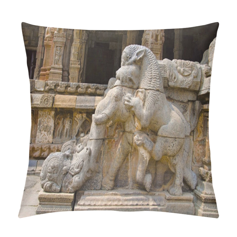 Personality  Carved Staircase Of The Airavatesvara Temple, Darasuram, Near Kumbakonam, Tamil Nadu, India Pillow Covers