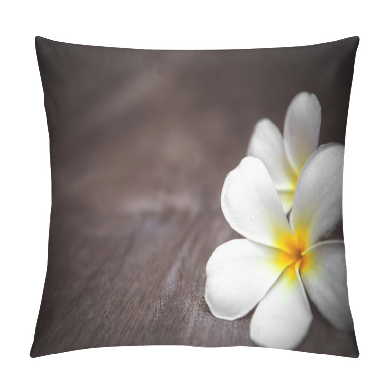 Personality  White Frangipani Flower On Wooden Background With Shallow Depth Of Field Pillow Covers