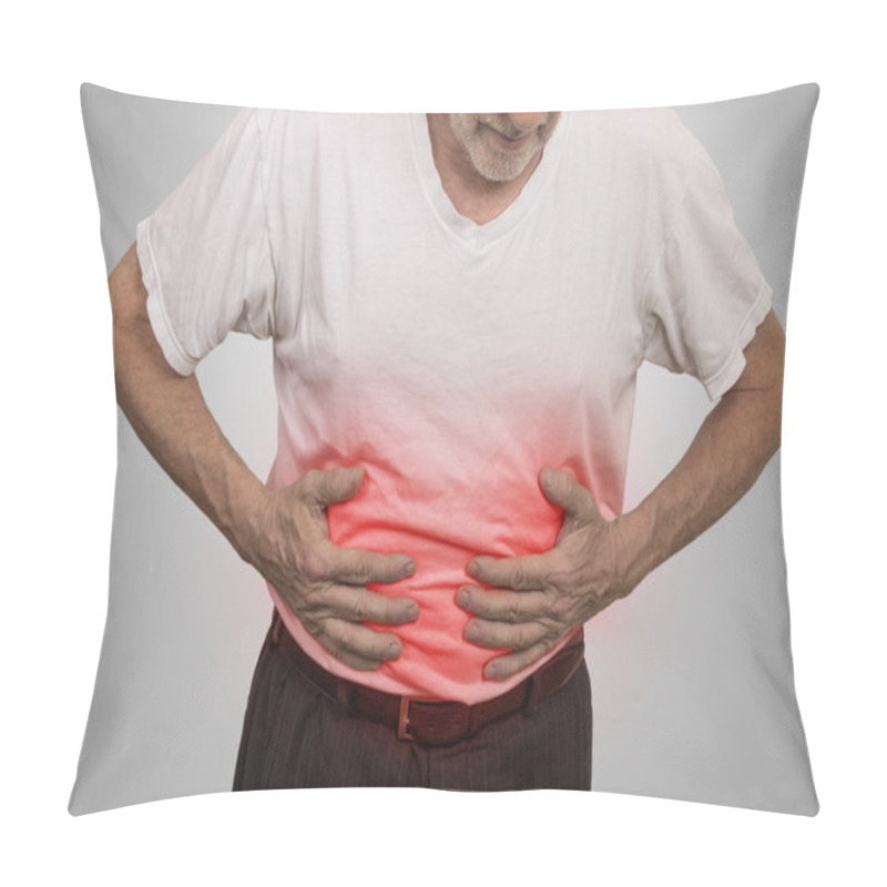 Personality  Stomach Ache, Man Placing Hands On The Abdomen Pillow Covers