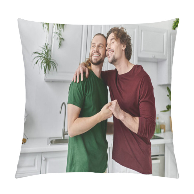 Personality  A Loving Couple Shares A Heartfelt Embrace In Their Stylish Kitchen. Pillow Covers