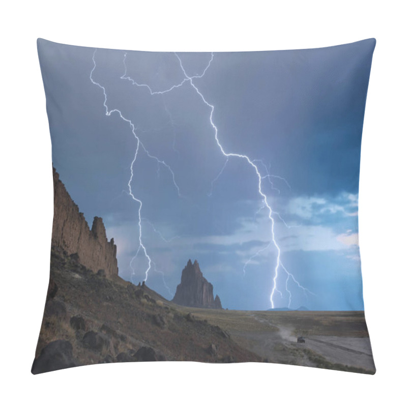 Personality  An SUV Races Away From A Thunderstorm At Shiprock, New Mexico Pillow Covers