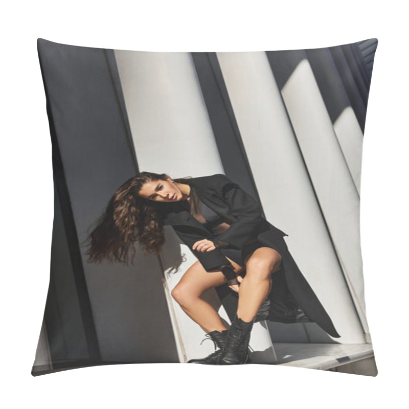 Personality  Young Woman In Black Dances In NYC, Showing Passion. Pillow Covers