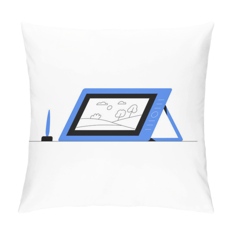 Personality  A Digital Drawing Tablet With A Stylus, Displaying A Landscape Sketch On The Screen, Symbolizing Art Creation And Modern Design Tools. Pillow Covers