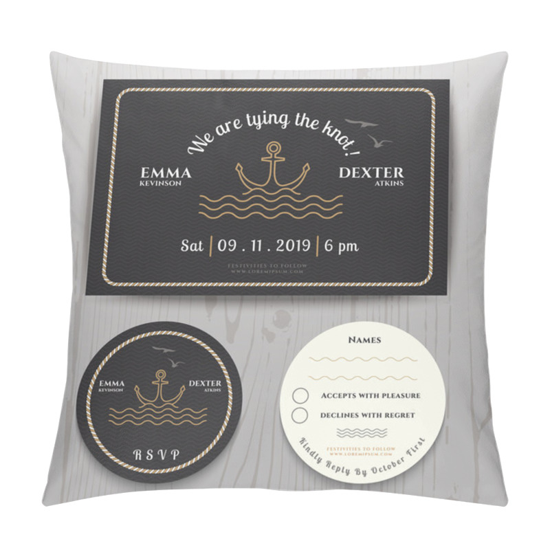 Personality  Nautical Sea Anchor Wedding Invitation And RSVP Card Template Se Pillow Covers